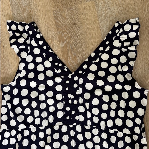 LOFT Maxi Dress size large navy blue and white polka dots tiered flutter sleeve - Picture 14 of 14